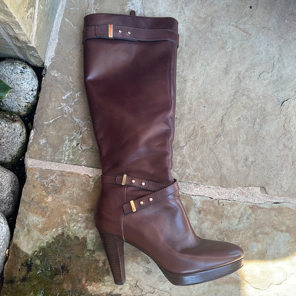 Cole Haan Nike Air Knee High Boots. SZ 7. Dark Brown. 4 in heels. Brass detail. - Picture 14 of 15